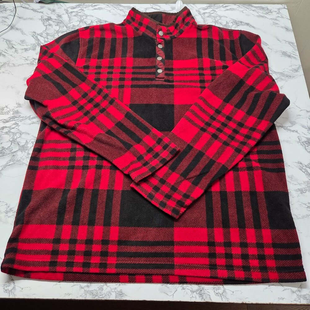 Smiths Workwear Men's 2XL Red Black Plaid Quarter Button Fleece Fall Jacket